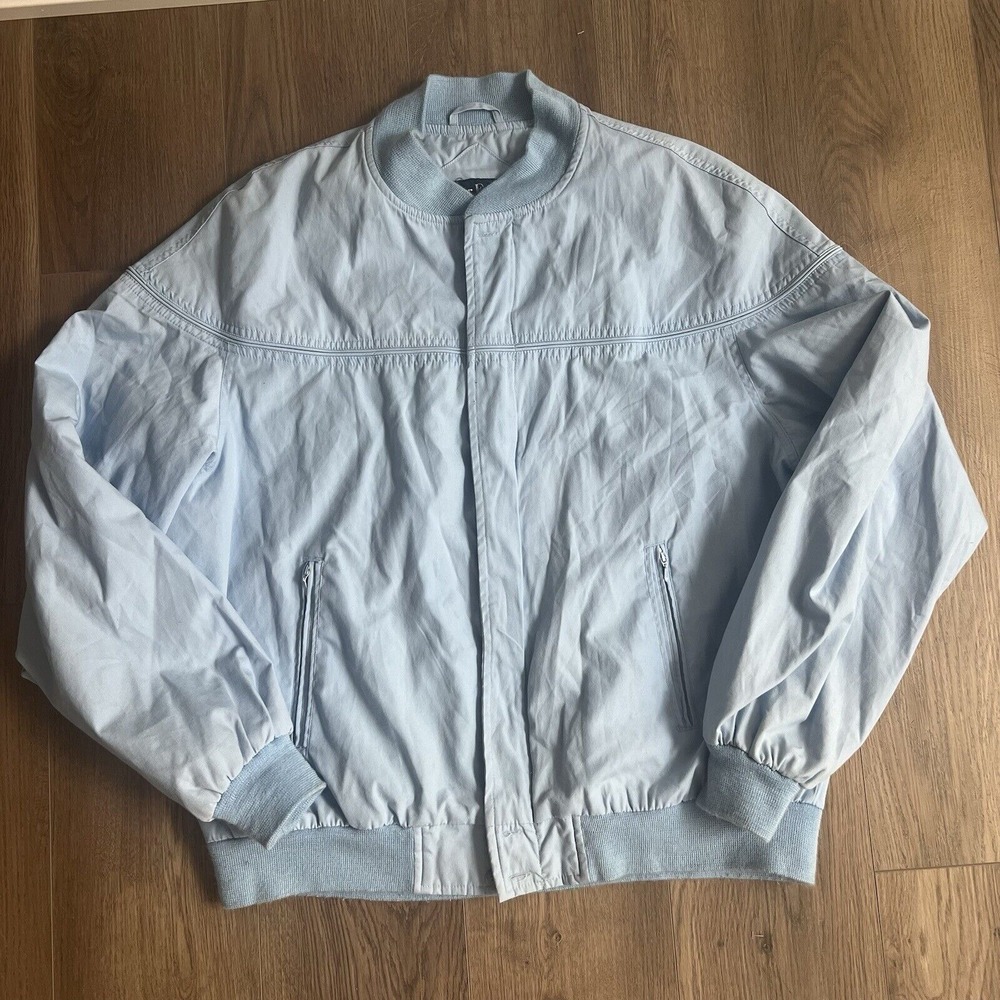 Vintage Par Four Jacket Mens XLT Baby Blue Long Sleeve Bomber Neck Full Zip Golf